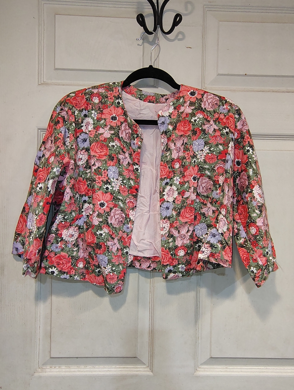 Vintage Hand Made Pink Floral Half Jacket